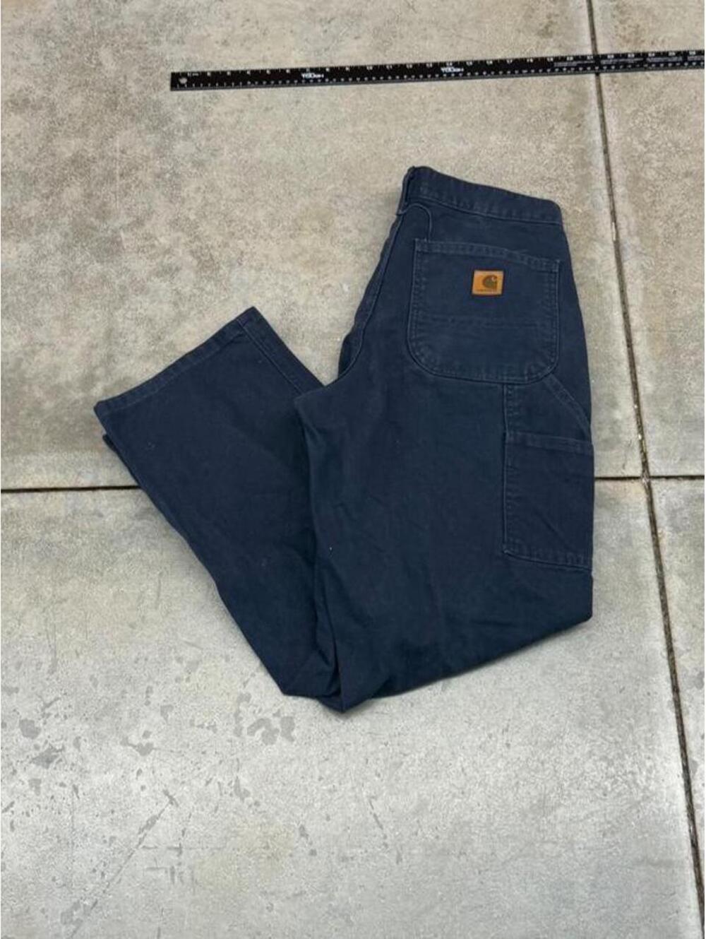 vintage carhartt navy blue relaxed baggy fit dungaree cargo pants size 31 x 30